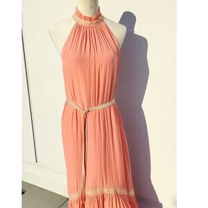 Ramy Brook, LLC(M)NWT peach rose halter bohemian sleeveless ruffled collar dress
